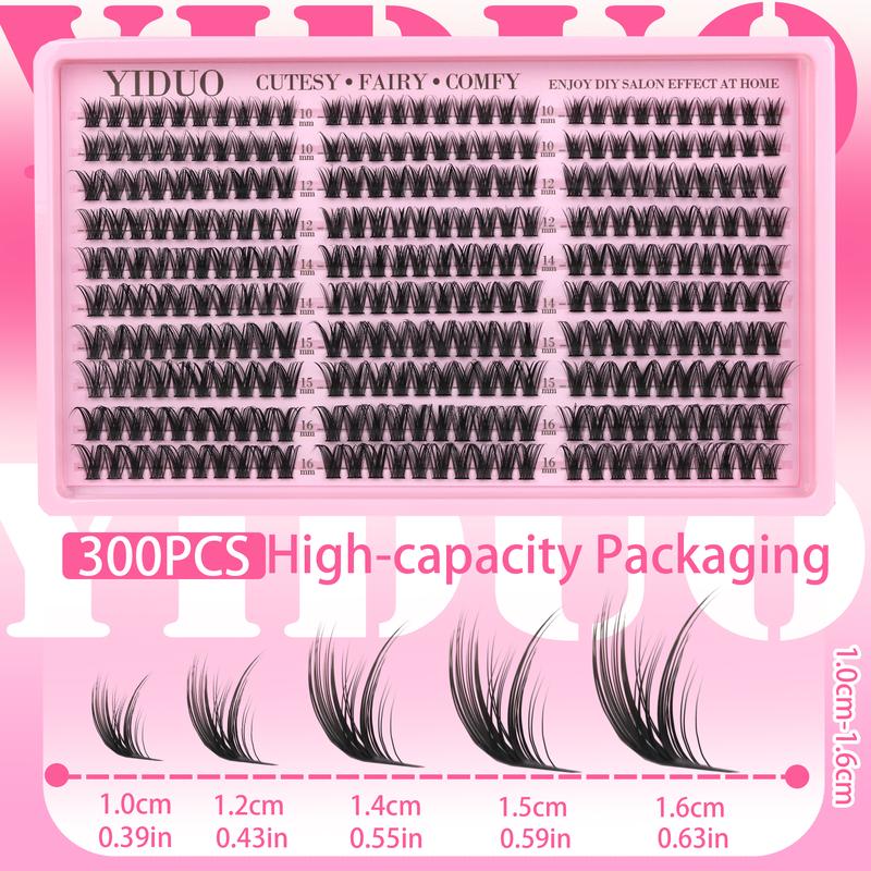 YIDUO Lash Cluster Kit, Wispy, Diy Eyelashes Kit, DIY Eyelash Extension Kit, 10-16mm Lash Extension Kit, 300 pcs, C-Curl Lash Clusters, with Lash Bond and Seal, Lash Remover, Lash Tweezers for DIY Application