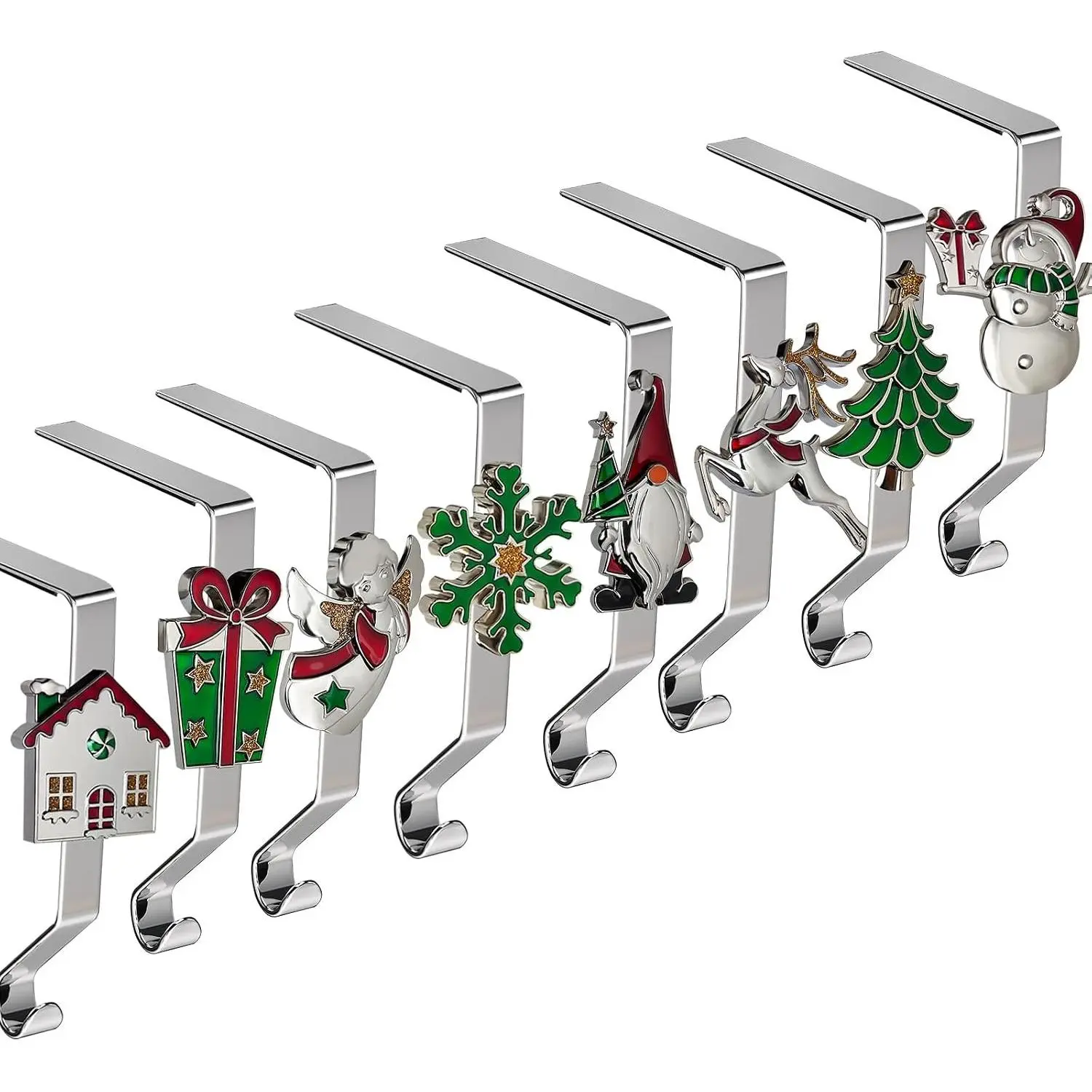 8-Pack Christmas Stocking Hanger Set - Rustic Farmhouse Mantle/Fireplace Stocking Stand, Indoor Home Rustic Decor Organizers