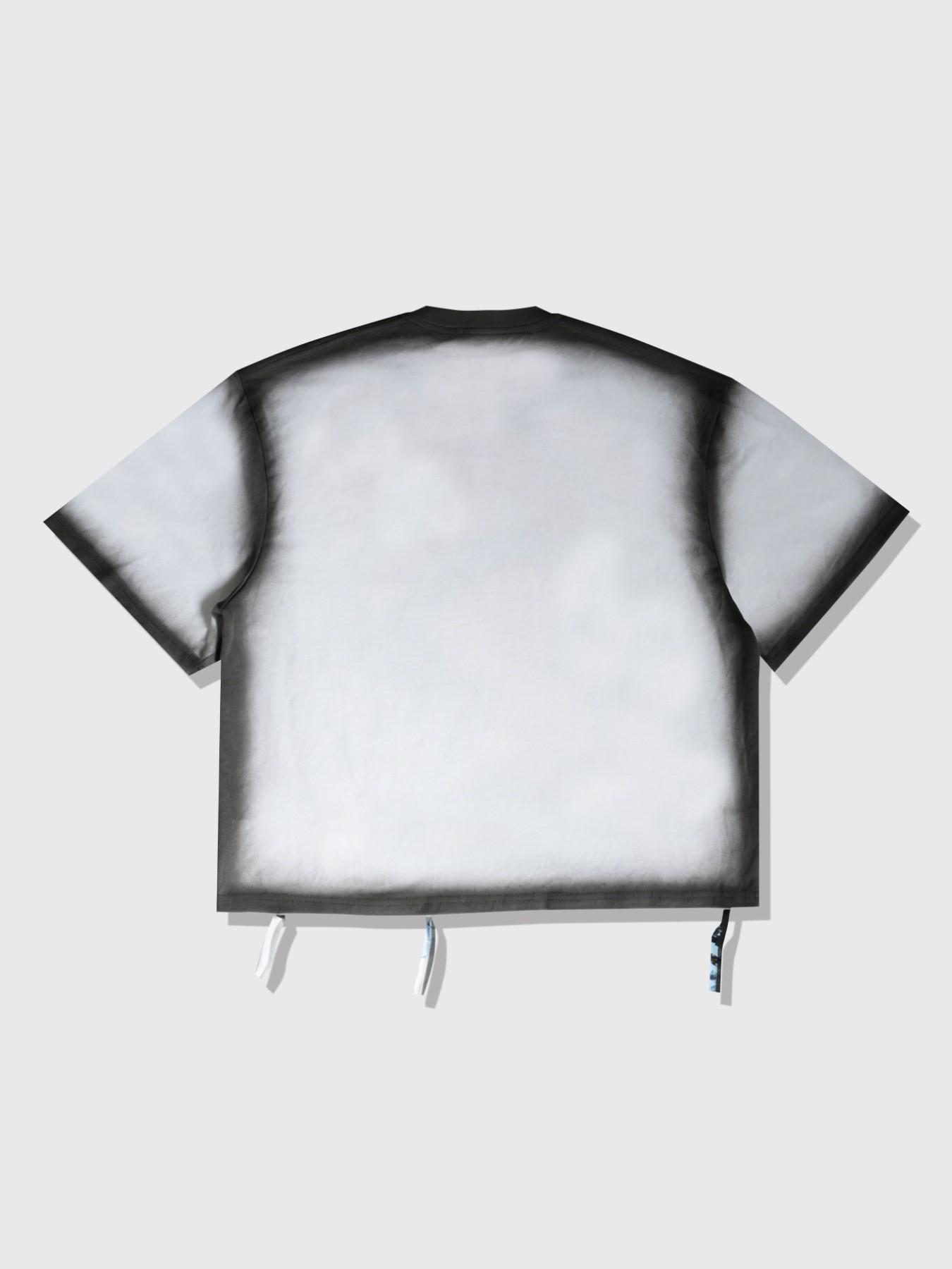 Men's Fashion Vintage Cartoon Fisherman Hat Print Saint Letter Trendy Street Cut Hole Design Short Sleeve Fitted Streetwear T-Shirt