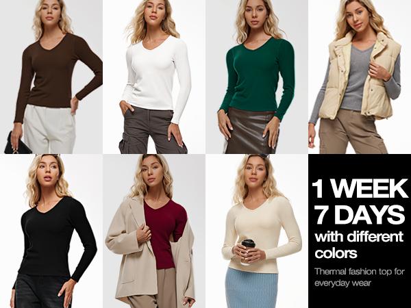 Wingslove Women's Long Sleeve Shirts Thermal Tops V Neck Built in Bra Cold Weather Slim Fitting Warm Base Layer Outfits
