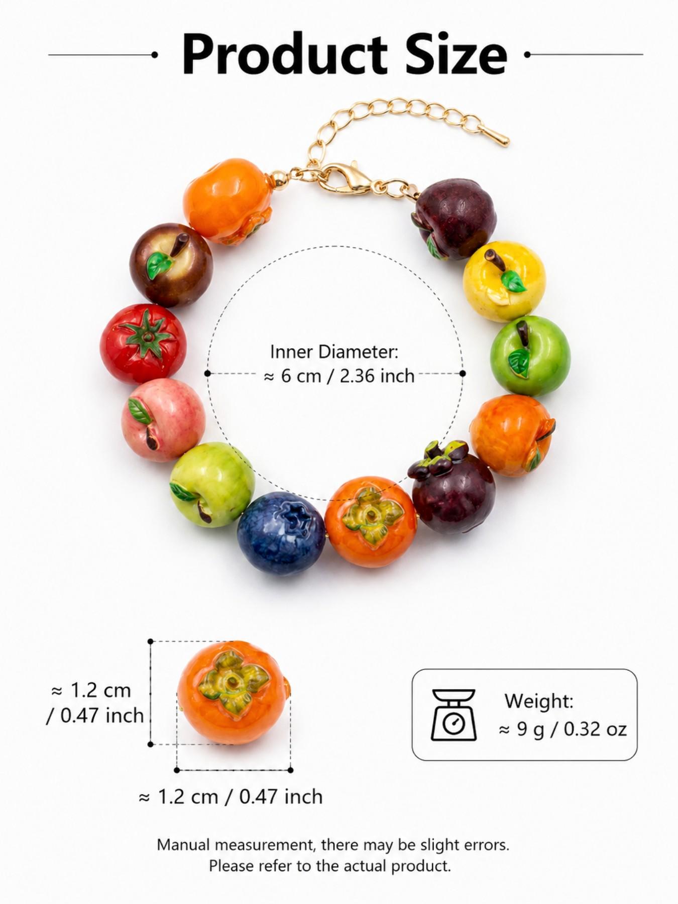 1pc Colorful Fruit Beaded Bracelet for Women, Handmade Mini Fruit Charm Bracelet, Lemon Cherry Acrylic Beads, Dopamine, Casual Trendy Jewelry, Summer Beach Vacation Bracelet, Y2K Kawaii Accessory, Adjustable Gift for Girls