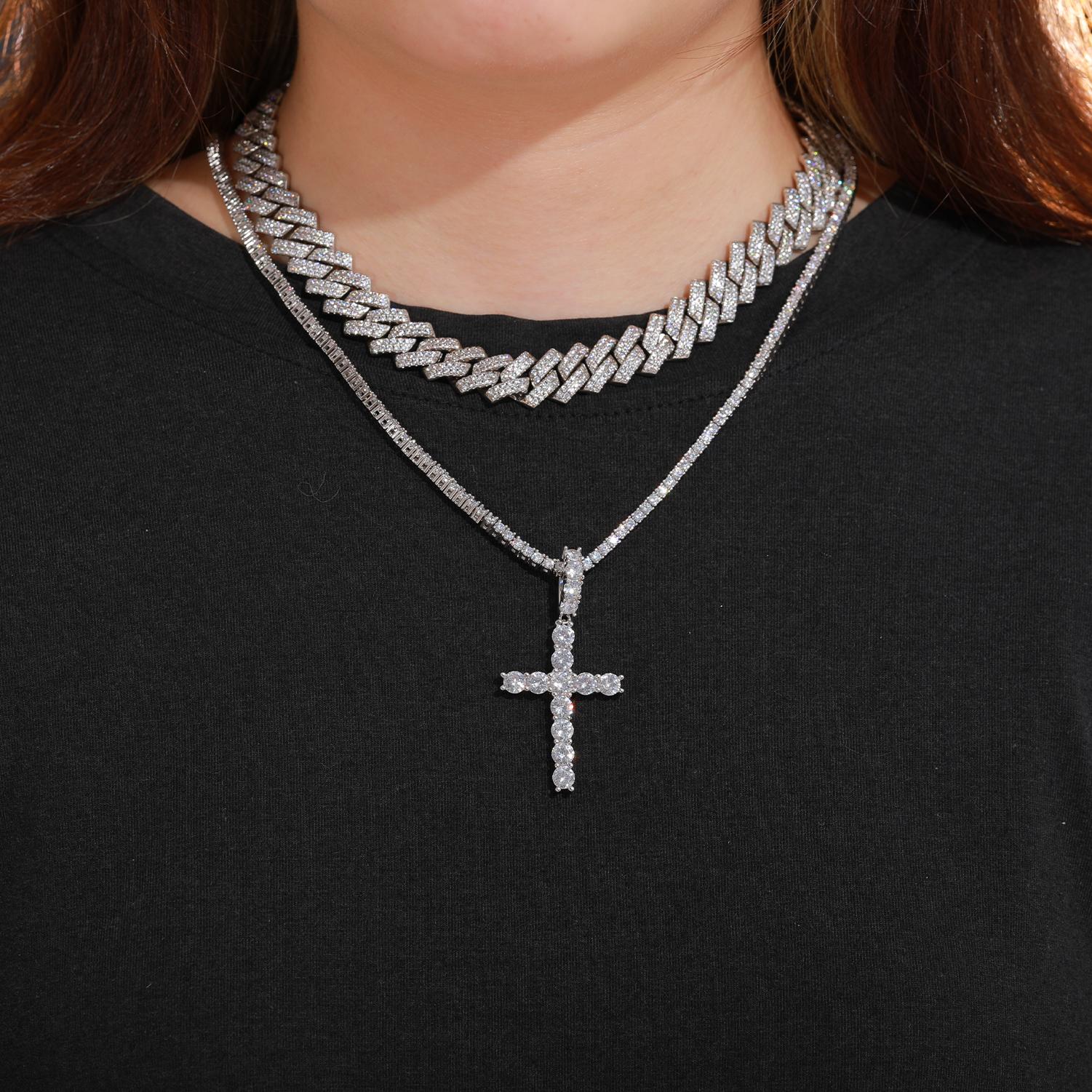 【P66 livestream】Cross Pendant  S925 Sterling Silver Cross Inlaid Synthetic Moissanite Cross Pendant Necklace Suitable for Men and Women Hip Hop Exquisite Jewelry Gift
