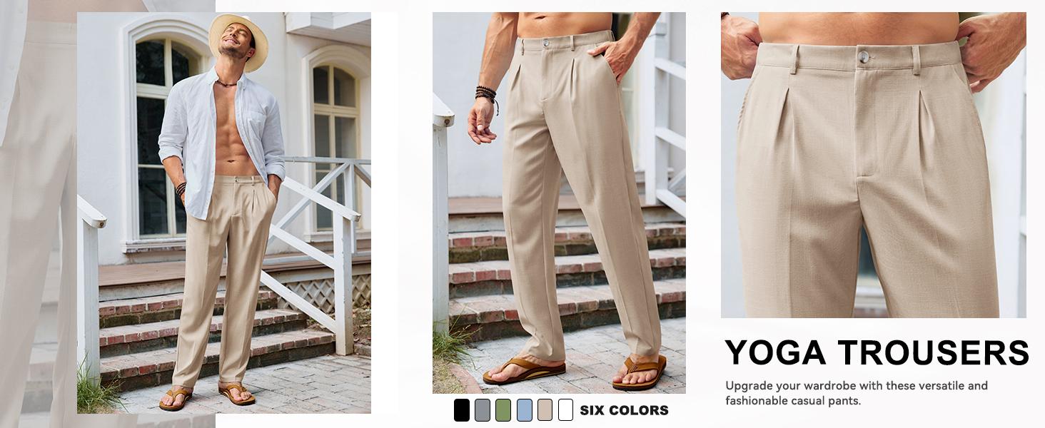 Runcati Men’s Casual Pants Elastic Waist Lightweight Loose Fit Pleated Slacks Summer Beach Yoga Trousers Runcati Men’s Casual Pants Elastic Waist Lightweight Loose Fit Pleated Slacks Summer Beach Yoga Trousers