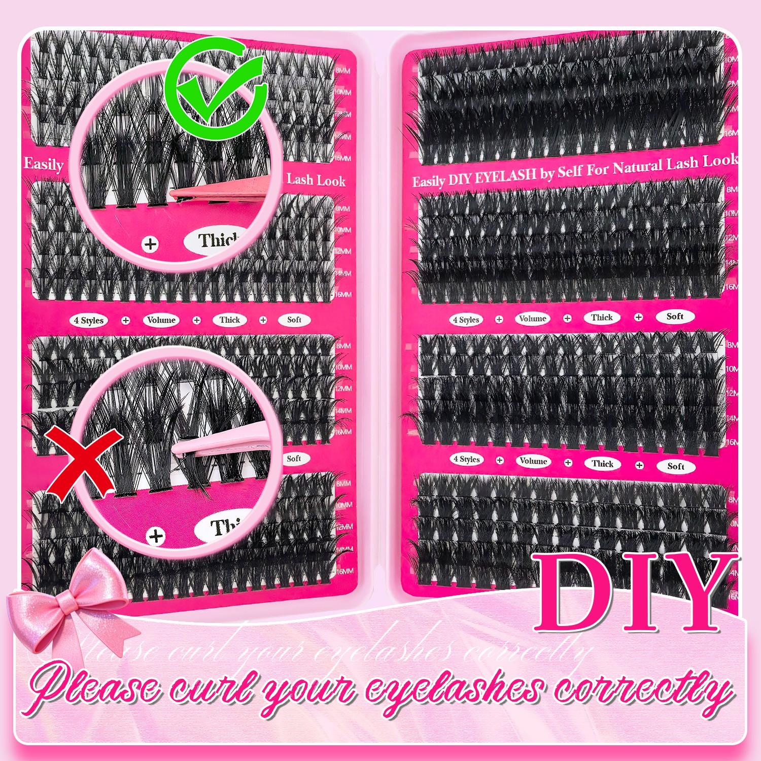 Self Adhesive Individual Lash Extensions D Curl 30D-150D Fluffy Cluster Lashes, Reusable Thick Natural 8-16mm Mixed, Dramatic Look for Party Wedding Daily Music Festival Women Gift