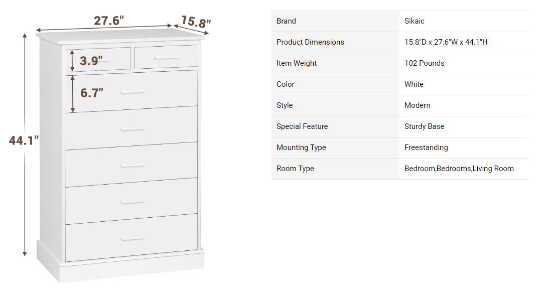Sikaic 7 Drawers Dresser With Sturdy Base Storage Cabinet Cupboard