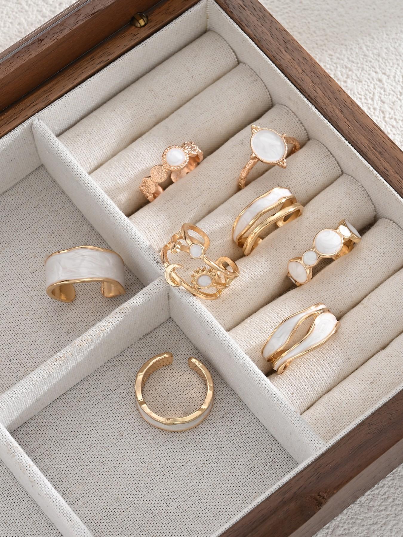 8-Piece Boho Floral Ring Set, Sun Moon Star Design, Zinc Alloy Material, Perfect for Daily Wear, Travel, Parties, Gift Idea