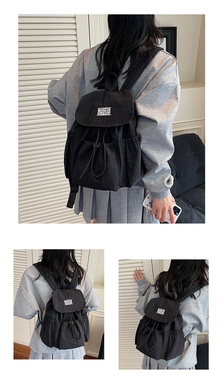Korean Style Ins Drawstring Flap Backpack, Lightweight Nylon Casual Daypack, Large Capacity School Bag, Multi-Use Rucksack for Commute & Travel