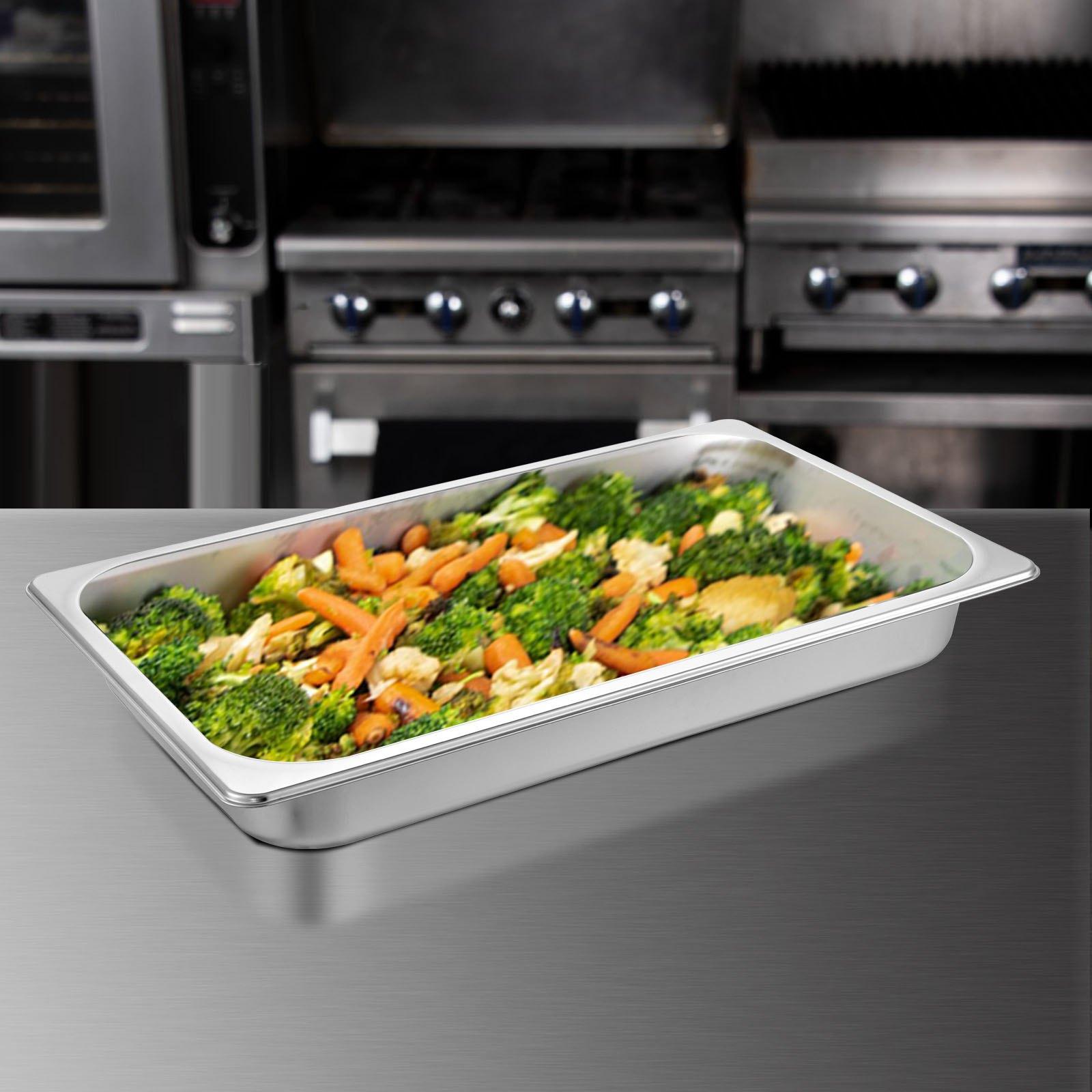 VEVOR 6 Pack Steam Table Pans 20.9x 12.8x 2.6 Inch Deep Steam Table Pan Full Size 8.5L Deep Food Container Stainless Steel Oven Tray Hotel Pans Anti-Jam Steam Table Food Pan