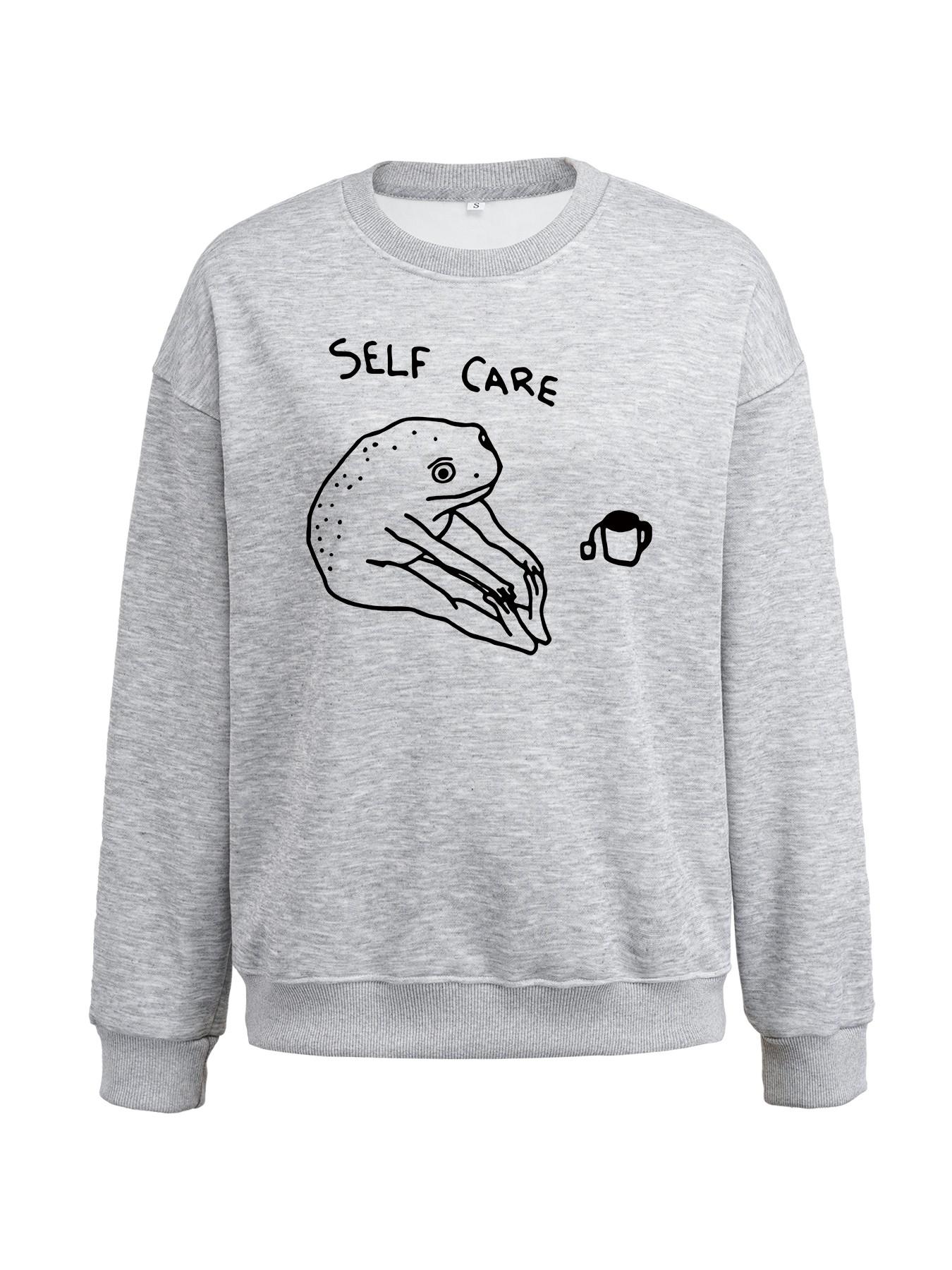 Women's Frog Pattern Print Round Neck Fleece Sweatshirt, Casual Long Sleeve Loose Fit, Fall & Winter Comfort