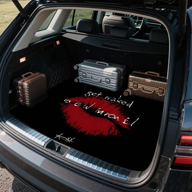 1pc red lip pattern + "get naked" slogan trunk liner - 29.53 x 39.37 inches, durable polyester fiber, protects the trunk and reduces wear and tear, trunk liner, vehicle interior upgrade, strong design pad, high-quality material