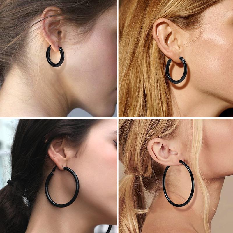 U7 30/40/60/70/80mm Hoop Earrings Bamboo Earrings for Women Stainless Steel Hip Hop Earrings for Party Fashion Jewelry