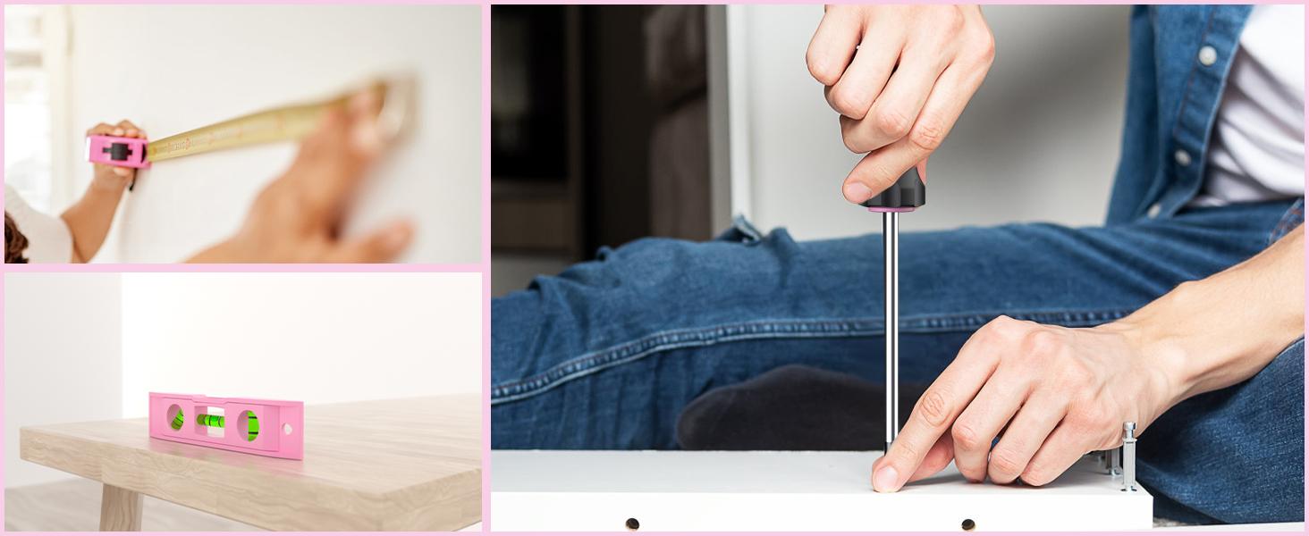 PULITUO 20V Cordless Pink Drill Tool Kit Set 238-Piece Power Drill Tool Box with Battery Electric Drill Driver for Lady's Repairing Kit Toolbox Tools Sets