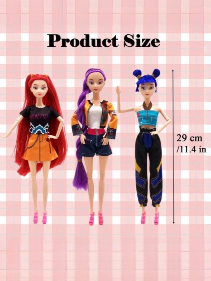 Kpop Demon Hunter Rumi Mira Zoey Doll, 11.5 Inch Jointed Moveable Figure, LED Light & Music Collection Desk Decor Gift