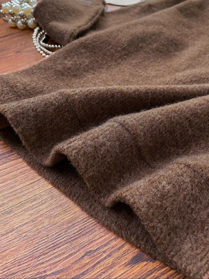 Women's Fall Winter Bear Print Thick Knit Sweater Set, Loose Fit Round Neck Long Sleeve Top High Waist Straight Leg Pants Two-Piece Suit