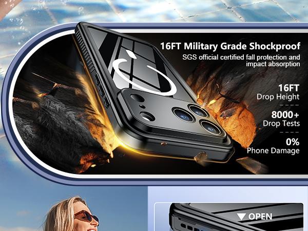 Temdan Magnetic for iPhone 17/16/15/14 Pro/Pro Max/Plus/Air Case Waterproof,Built-in Screen Protector[IP68 Underwater][Upgrade Military Dropproof][Compatible with MagSafe] Full Body Shockproof Translucent Case 6.3''/6.9''-Black