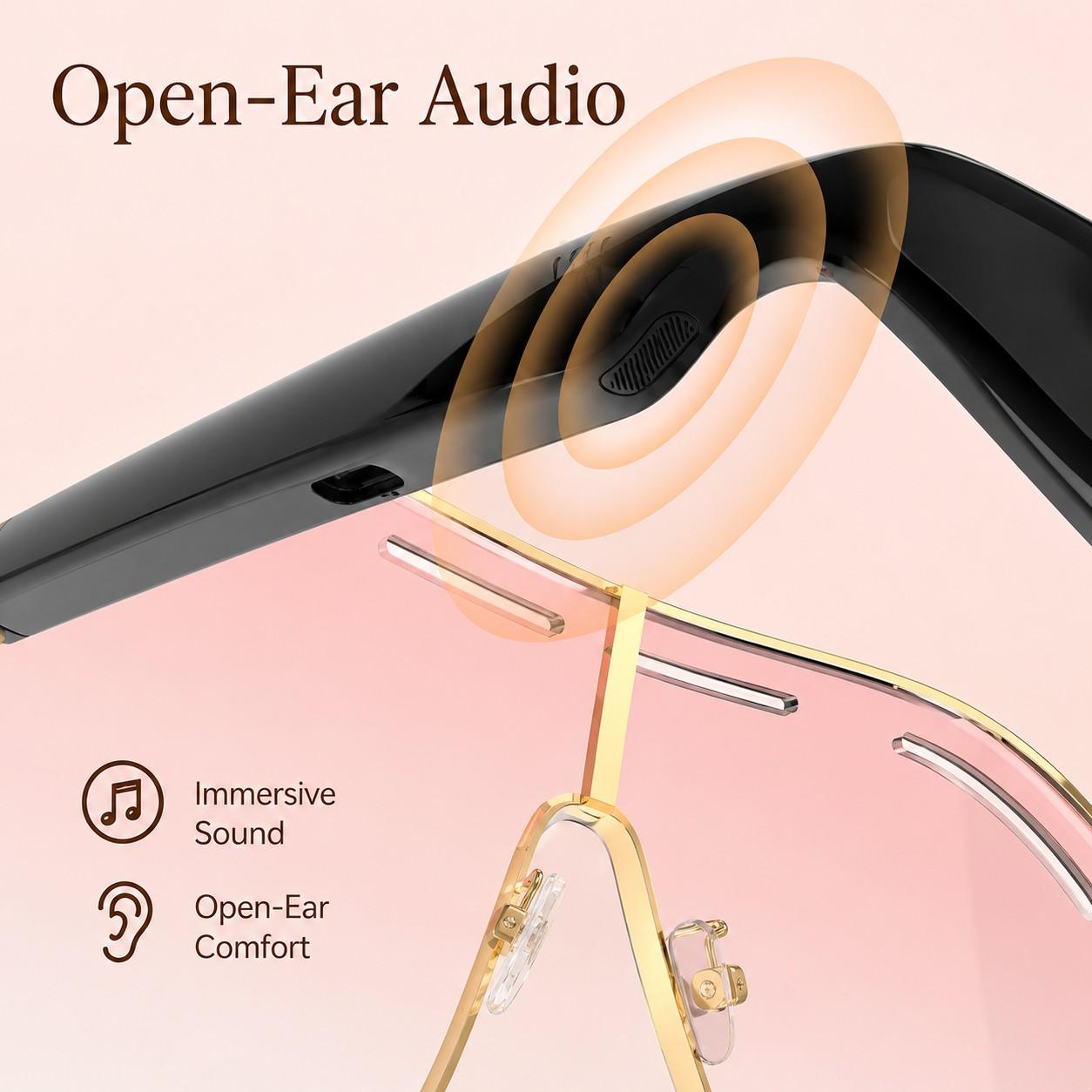 AI Bluetooth smart glasses, Multifunctional smart glasses, supporting translation of multiple language apps, in ear automatic detection switch, sun protection sunglasses, sweat proof, suitable for travel, navigation, meetings, business