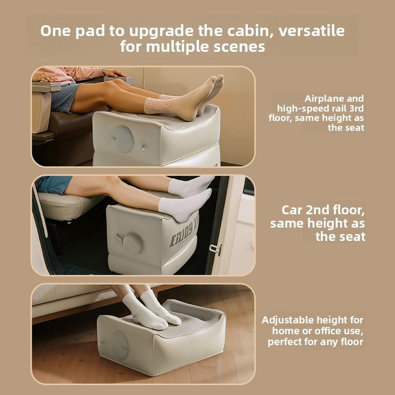 Portable inflatable foot mat pillow, adjustable height PVC travel footrest, suitable for airplanes, trains, cars, home, and office, ergonomically designed leg elevation pad, ideal for long flights, sleeping, relaxing, reducing swelling and fatigue