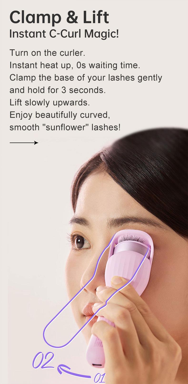 Medusara Electric Lash curler, Premium Heated Eyelash Sculpting Device Rechargeable Heated Lash Curler Patented 3D Curved Design Pink Cosmetics