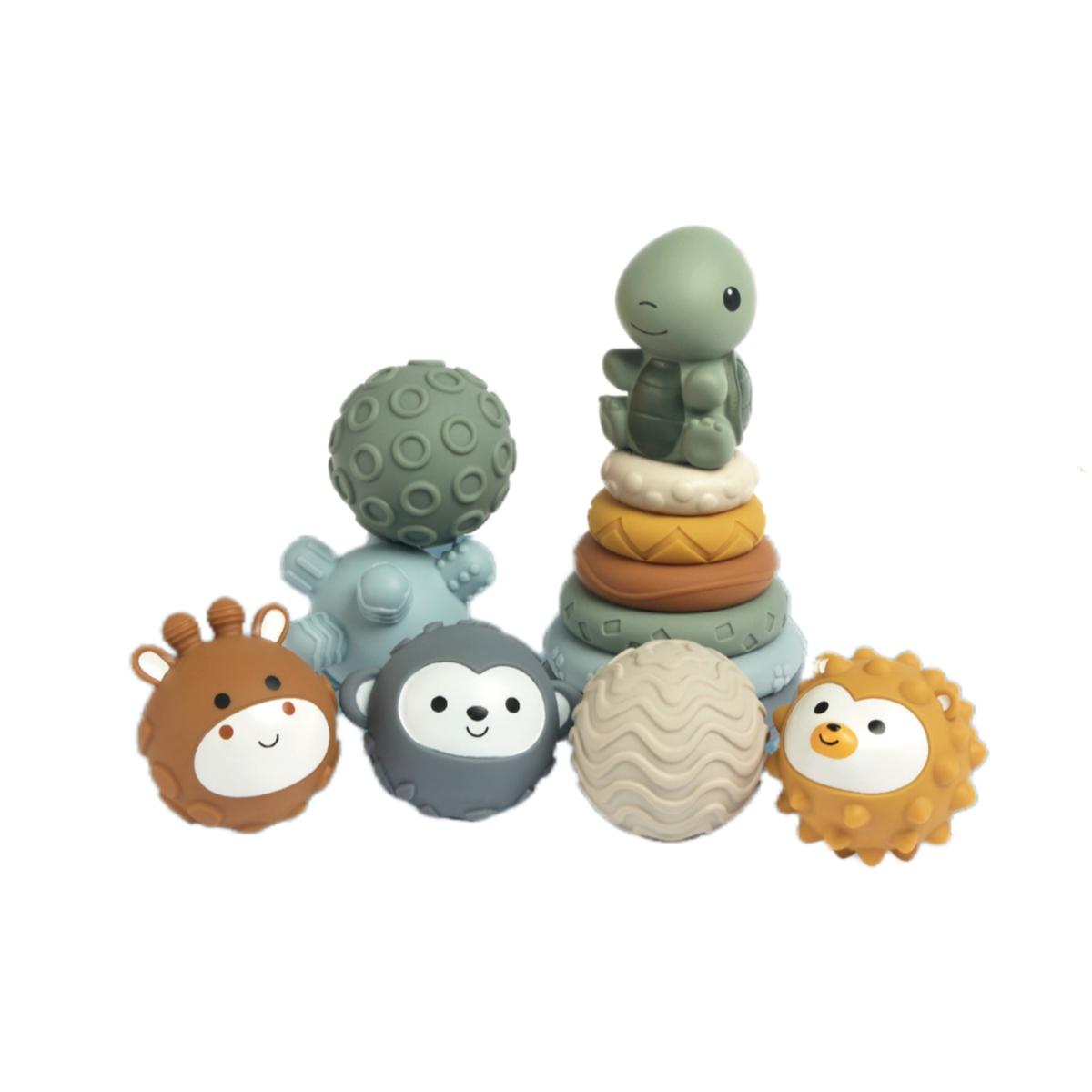 13pcs Baby Hand Grip Ball Toy, Soft Gel Blocks, Stacking Rings, Sensory Stimulus, Shape Recognition, Suitable for Kids Aged 6+ Months