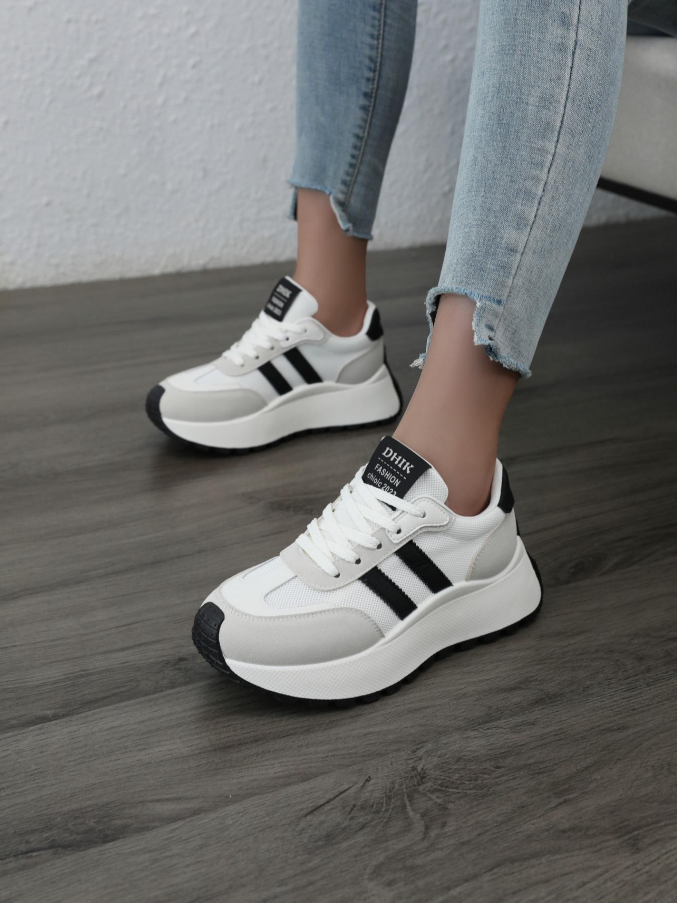 Women's All-Season Anti-Slip Sports Shoes, Sporty Running Shoes, Gym Running Exercise Sneakers, Workout Sneakers, Lace-Up Breathable Thick Sole Comfortable Lightweight