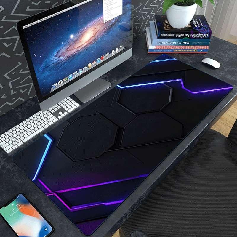 Durable Large Anti-Slip Rubber Mouse Pad, Blue Hexagonal Design, Gaming Office Desk Mat, Perfect Holiday Gift