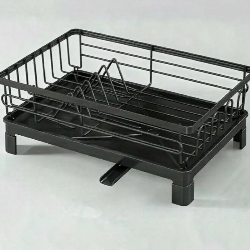 1 Set Black Kitchen Sink Drainer Rack Detachable Utensil Holder with Drainboard Countertop Dish Drying Organizer