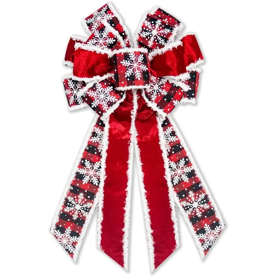 Large Christmas Bow for Wreath Red  Bows Snowflake  Tree Topper Bow for Front Door Christmas Holiday Indoor Outdoor Wall Decoration