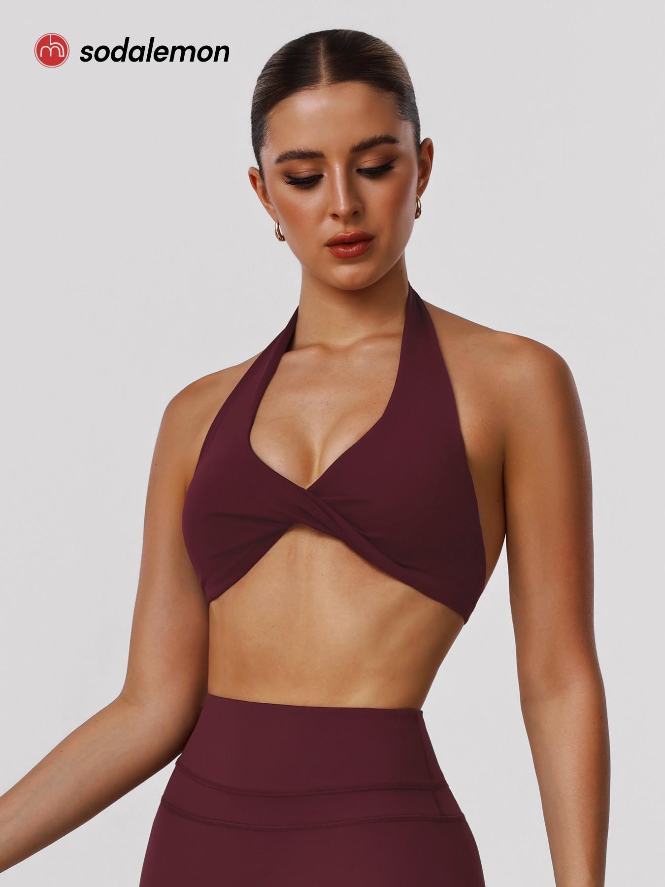 Sodalemon Women's Backless Sports Bra Tank Top, Elastic Strap Design, Wireless Comfortable Yoga Short Sleeve Shirt, All Season Casual Wear, Yoga Workout Activewear, Yoga Gym Activewear