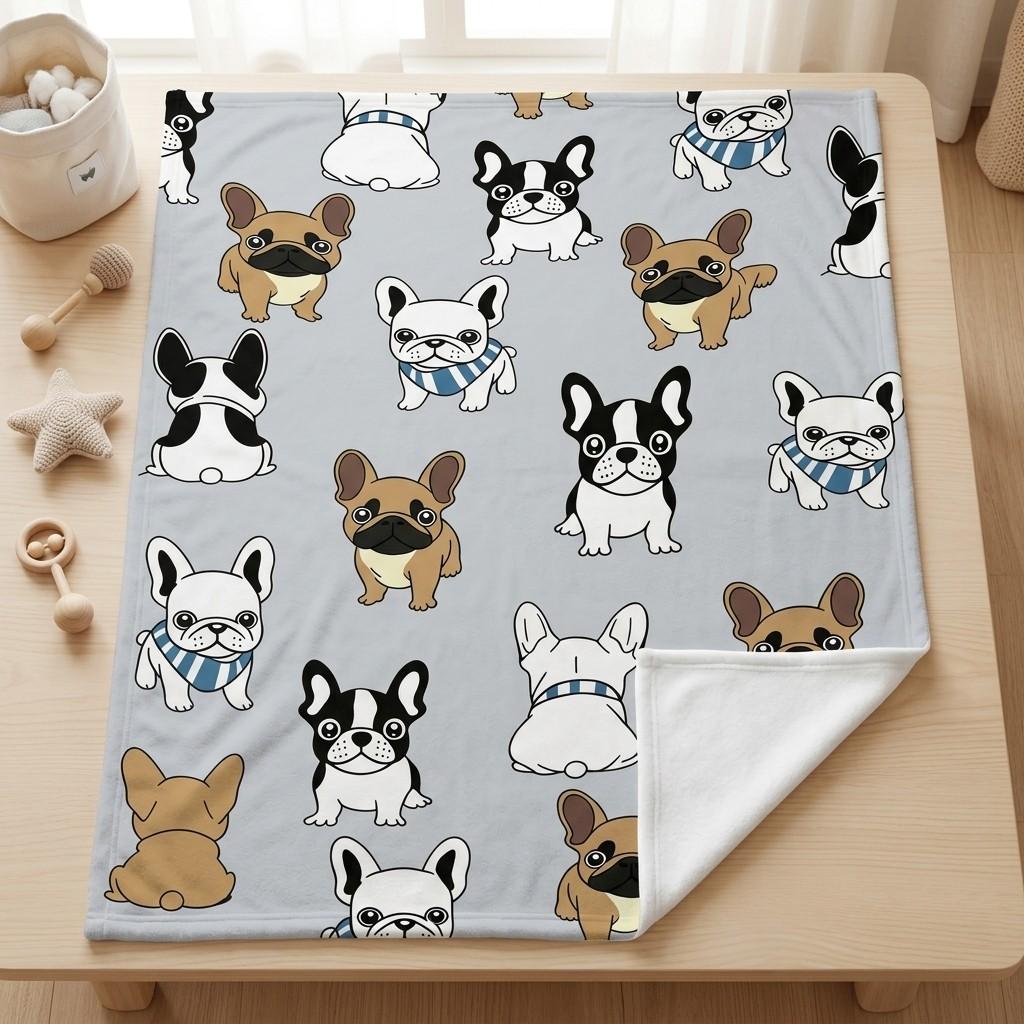 1 Pc Cozy French Bulldog Pattern Blanket for Naps and Relaxation – Perfect for Bedrooms, Sofas, and Camping – Cute and Stylish Cover for Ultimate Comfort