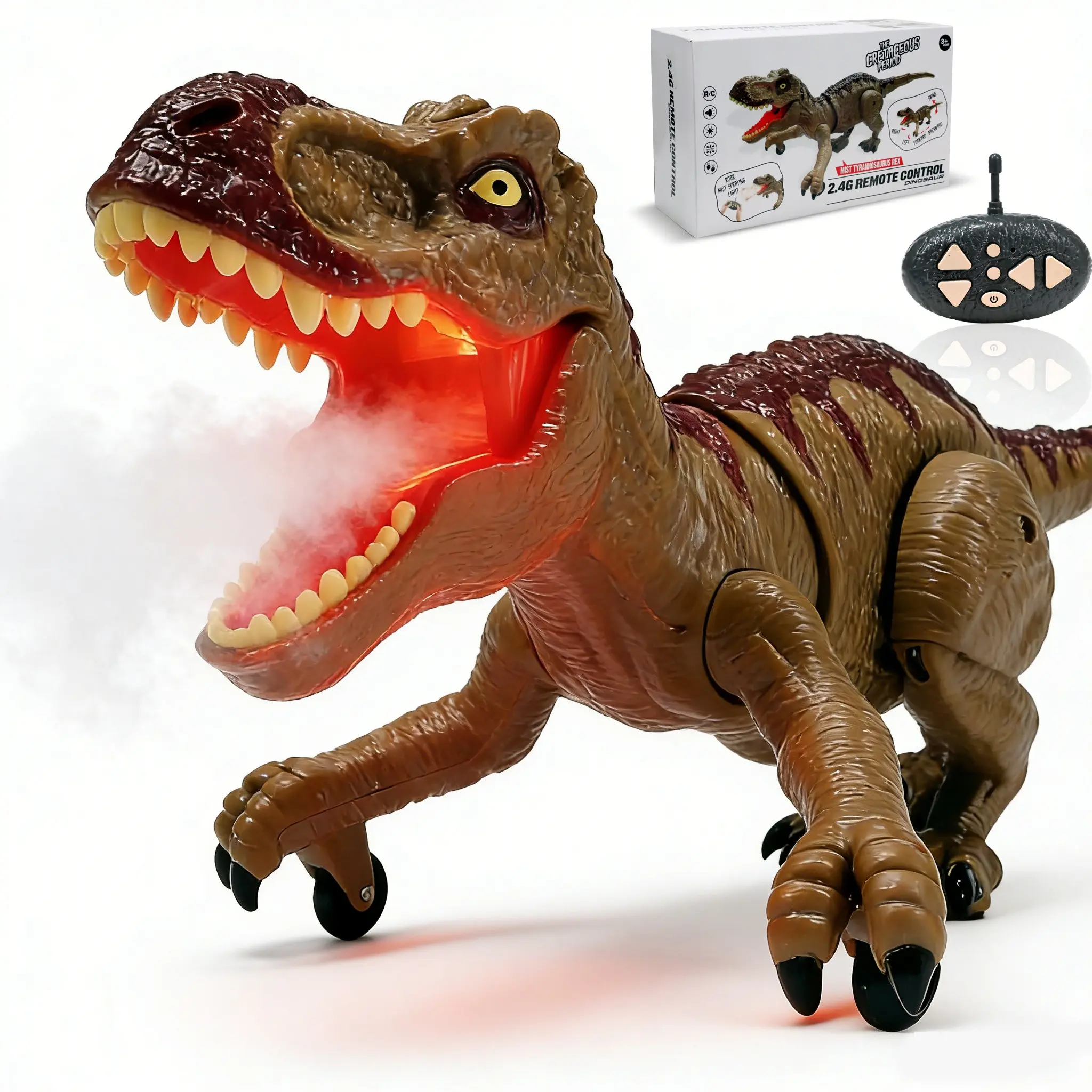 2.4g Remote Control Dinosaur T-Rex Robot Toy with Light Sound Effects, Roaring Mouth and Spraying Water, Forward and Backward Movement, Perfect for Kids Aged 3 and Up, Rechargeable 3.7v500mah Battery Included, Suitable for Birthday and Holiday Gifts