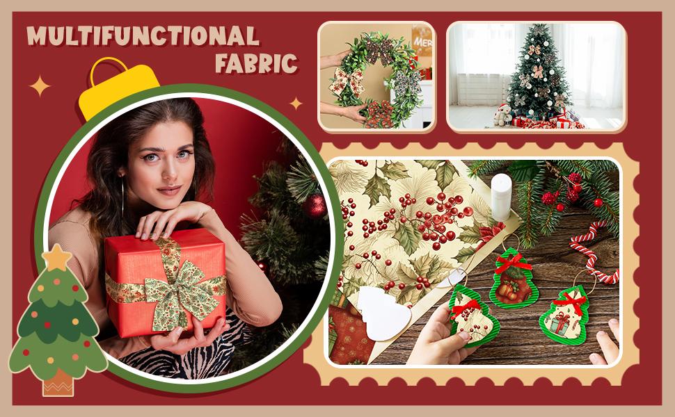 Christmas Fabric Crafts Handmade Patchwork Christmas Craft Supplies Sewing Printed Fabric Vintage  Quilting Squares for Beginner Craftsmen Christmas Gifts Christmascraft Ornaments Crafting DIY Craft Sewing Rag Garland Christmas Stocking