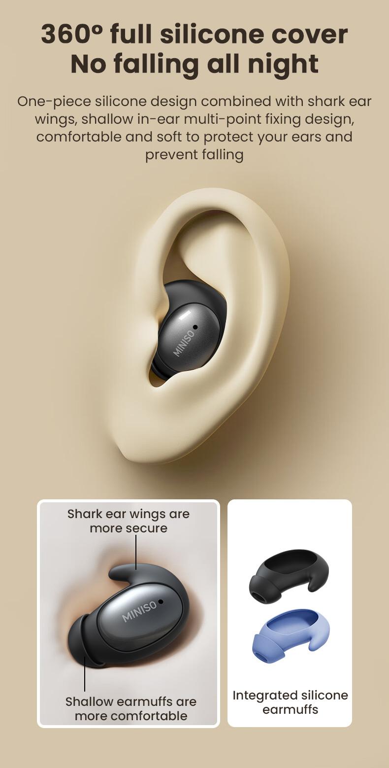 MINISO MS153 Wireless Sleep Earbuds Noise Blocking Headphones for Sleep Comfortable Fit Bluetooth 5.4 Earphones Side Sleeping In-Ear Headsets Noise reduction and sleep aid