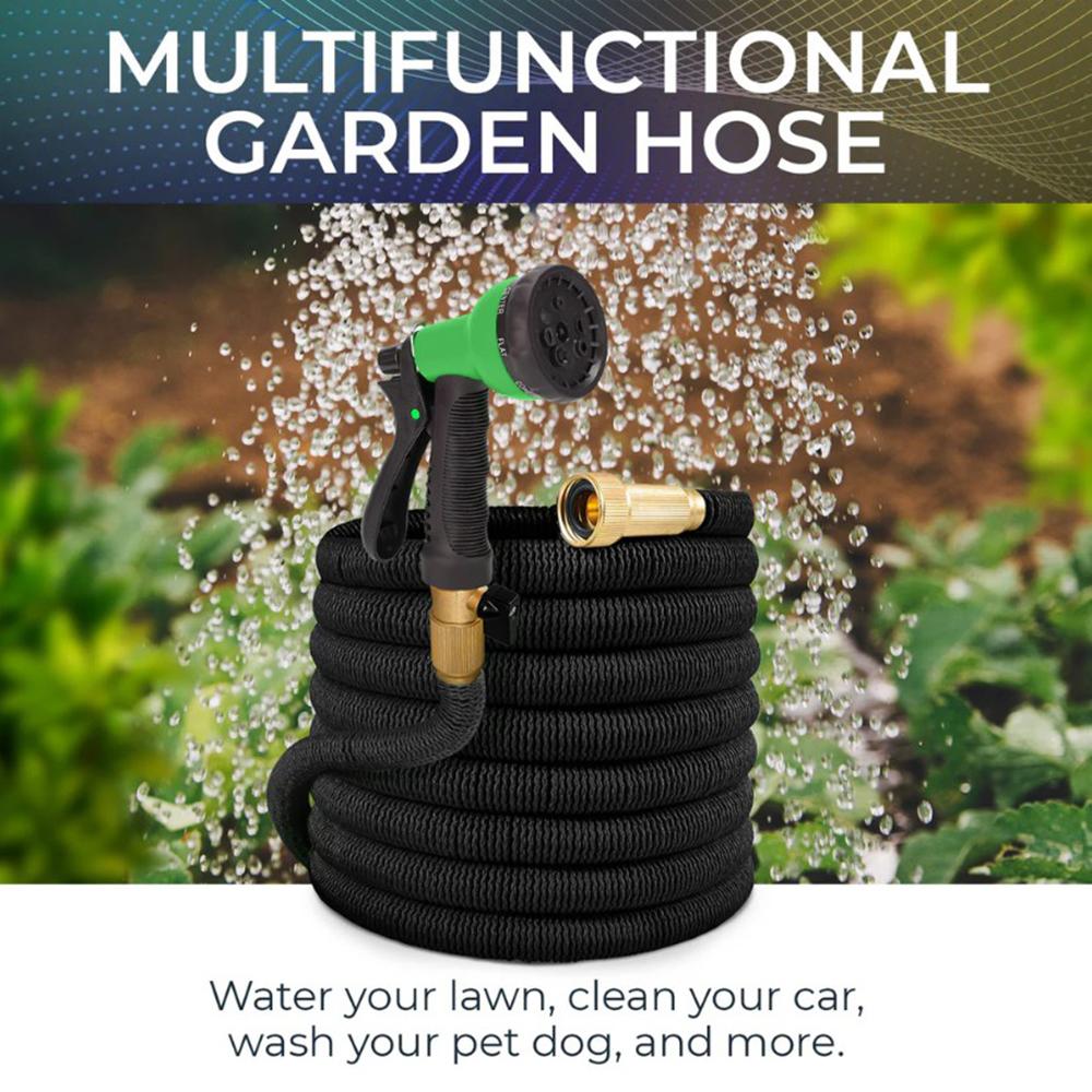 100FT Heavy Duty Garden Hose, 100FT Durable Garden Hose, High-Pressure 8-way Spray Nozzle, 3/4 Inch Solid Brass Fittings, Water Hose for Outdoor Watering Gardening Supplies 50FT/75FT/100FT