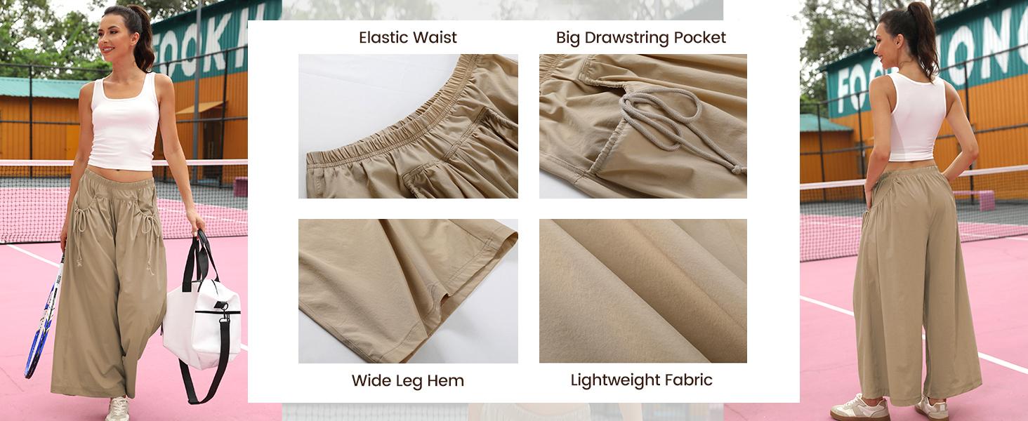 Tanming Women's Wide Leg Track Pants Spring Drawstring Pockets Loose Fit Elastic Waist Capri Hiking Parachute Pants Casual for Hyrox #SpringStatements