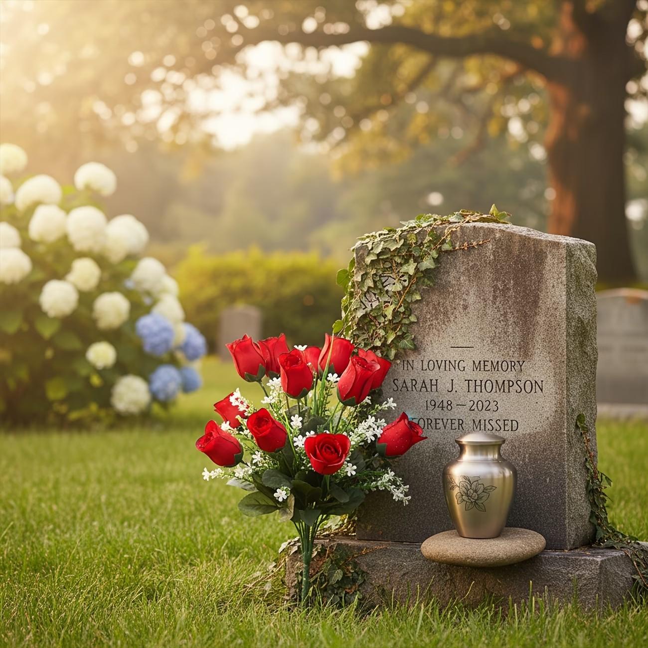 2-Pack Artificial Cemetery Flower Bouquets, Decorative Funeral Flowers for Graveyard Decoration, Outdoor Tombstone Placement, Suitable for Grave Vases