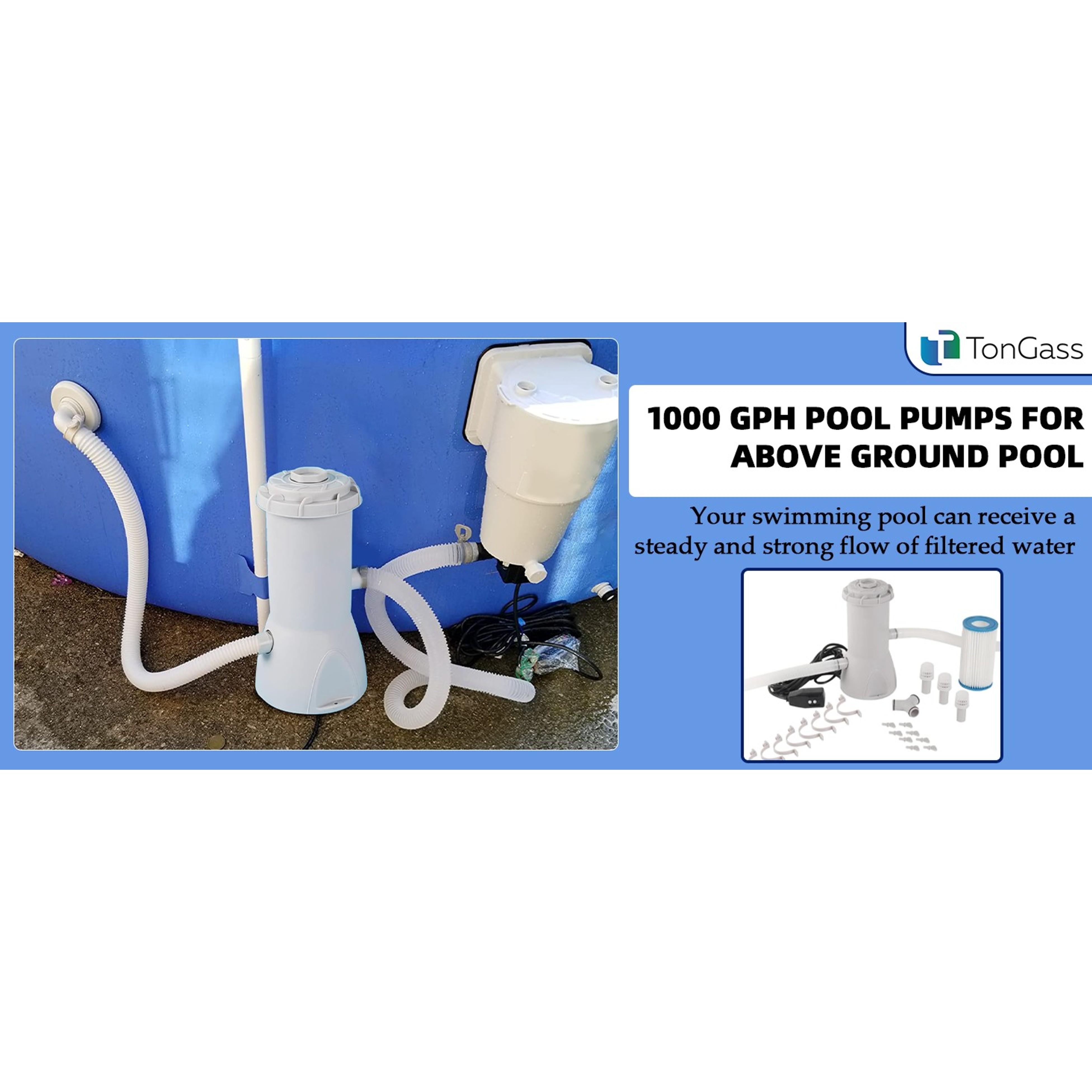 1000 GPH Pool Pumps, Above Ground Pool Filter Pump for Swimming Pools 1000 GPH Pumps Flow Rate All-in-One Above Ground Pools Filters Pump Accessories Uses Type A or C Filter Cartridge