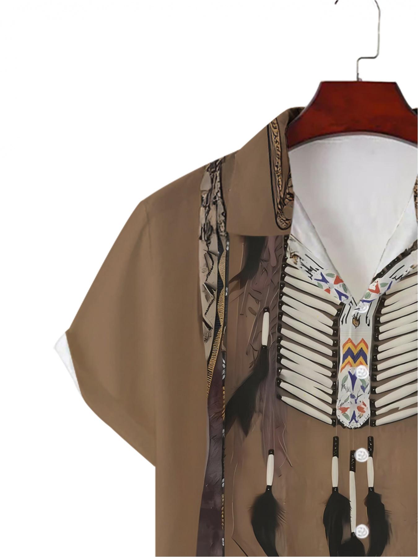 Men's Hawaiian Shirt - Flat Digital Print Pattern - No Texture - Ornate Bone Necklace with Feathers, Fashionable and Simple Short Sleeves, Buttoned, Casual Collar Shirt, Stylish and Versatile, Suitable for Dates, Beach Vacations, a Perfect Gift for Men