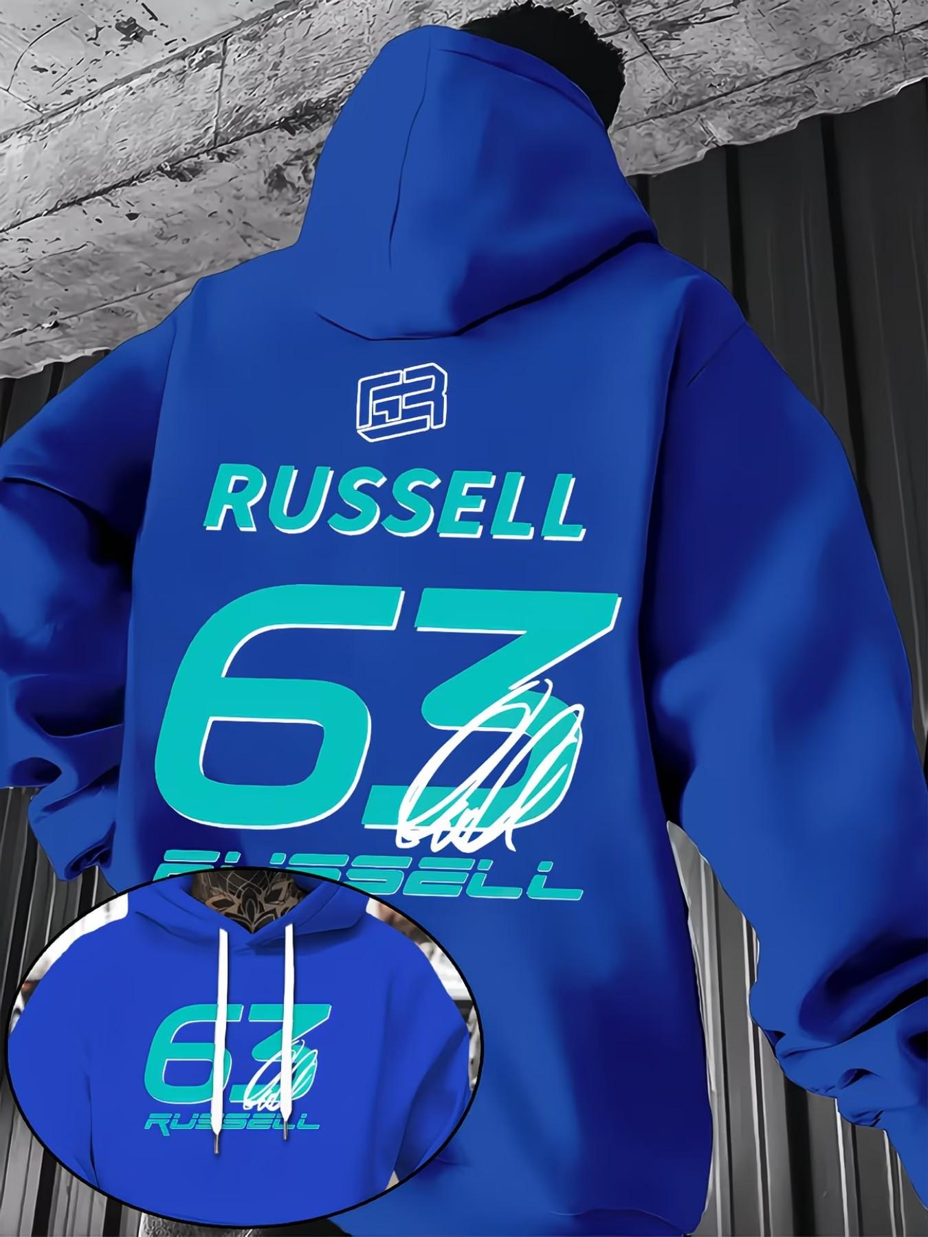 Men's Fashion Fleece Hoodie, Russell Pattern Pullover, Dual-Sided Print, Casual & Formal, Fall Winter Outerwear, Street Style