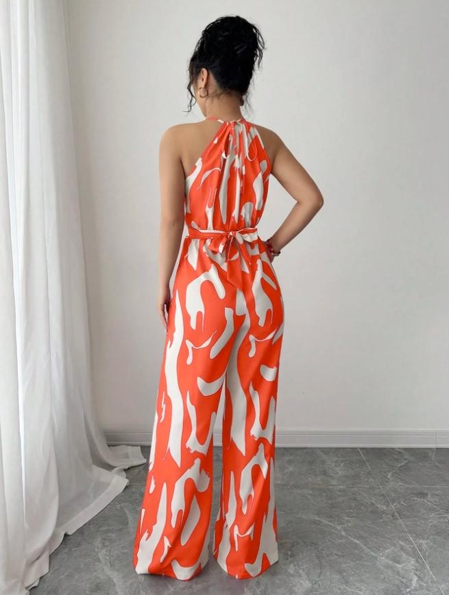 Women's Plus Size Jumpsuit with Pockets, Random Colorful Print, Casual Fashion One-Piece, Comfortable and Stylish