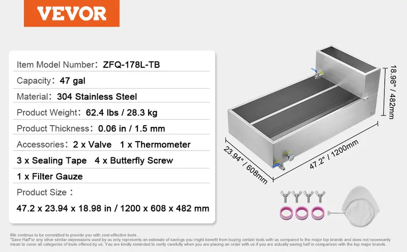 【toolupgrade】Maple Syrup Evaporator Pan, 47 Gallon, 683 Cups of 8.8oz Maple Syrup, Flat Evaporator Pan with Thermometer, 2 Valves and 3 Heating Methods, 304 Stainless Steel Maple Syrup Pan for Home, Outdoor