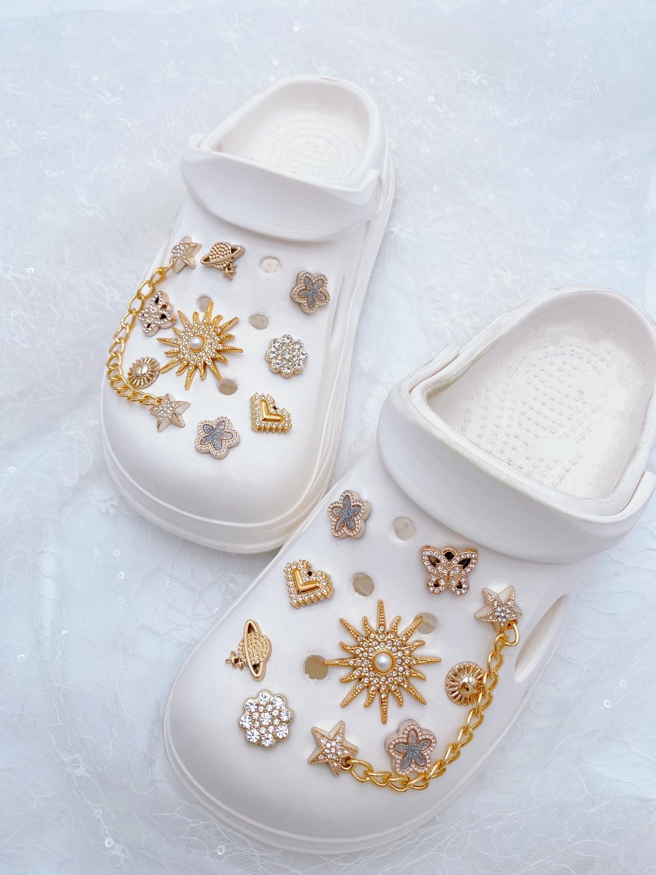 18pcs Fashionable Sunflower Butterfly Flower Heart Abs Chain Shoe Clips, Detachable DIY Shoe Flowers, Shoe Charms, Decorative Shoe Accessories, Shoe Decoration Charms, Perfect for Parties and Gifts
