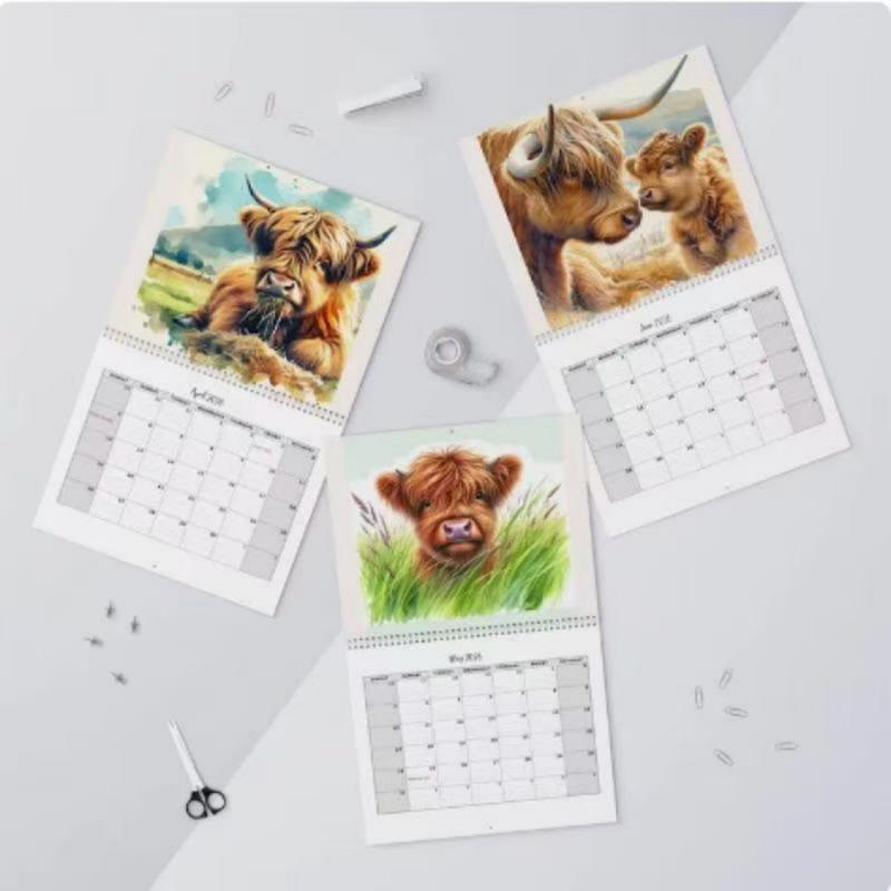 Scottish Highland Cow 2026 Wall Calendar, Doodle Typography Calendar, 12-Month Planner with Monthly Pages, Perfect Gift for Animal Lovers & Home Decor Enthusiasts