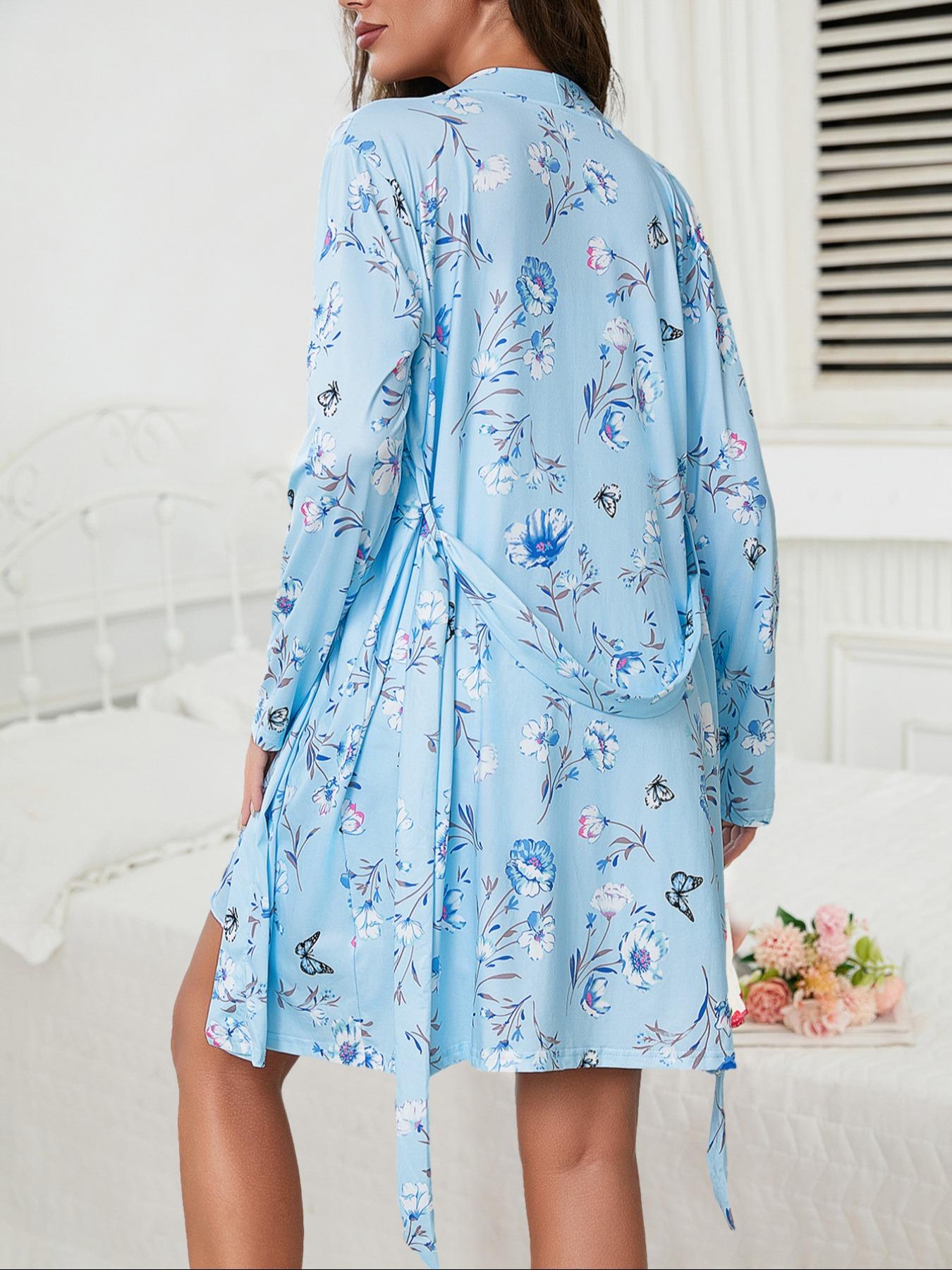 Women's Floral Print Lounge Set, Cami Top & Shorts & Open Front Outwear Three-piece Set, Casual Comfy Pyjama Set for Women, Nightwear, Womenswear, Pajamas, Loungewear