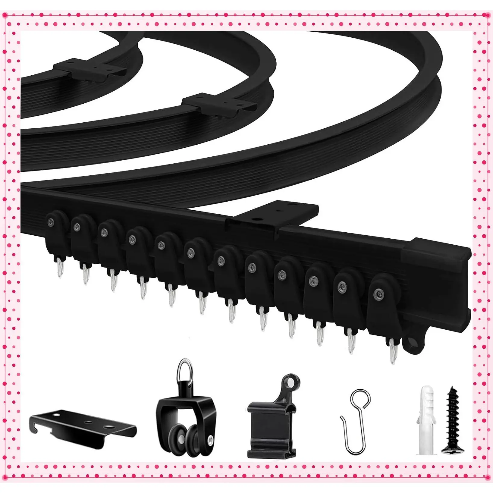 Flexible Bendable Ceiling Curtain Track, 16.4 ft (5 m), Black - PVC, Stainless Steel & Metal, Ceiling Mounted, Smooth Gliding for Bay Windows, RVs, Shower Curtains & Room DividersGift