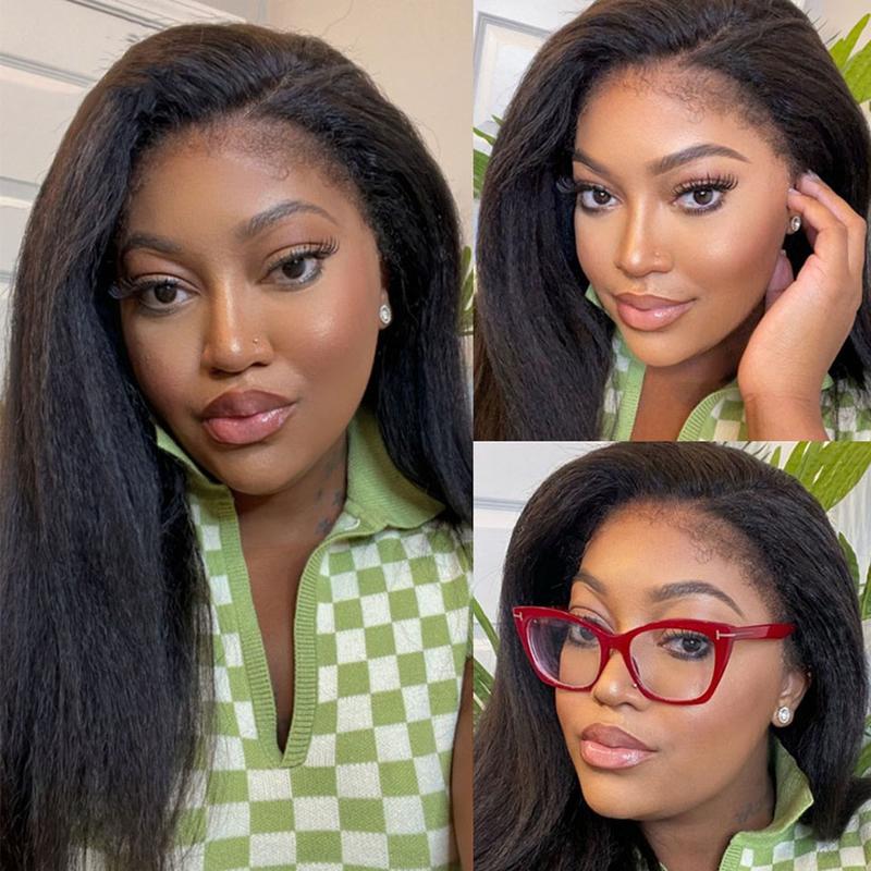 Yaki Kinky Straight Wig With 4C Edges Lace Front Human Hair Wig Brazilian Kinky Curly 13x6 HD Lace Frontal Wigs For Women Baby Hair Pre Plucked 180%