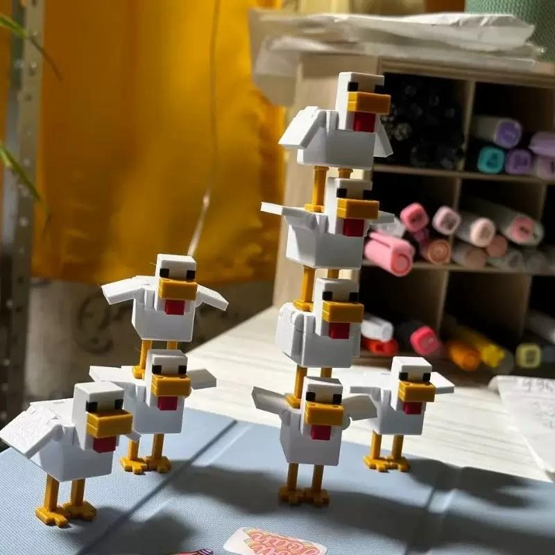 3D Printed Minecraft Feather Chicken Keychain Toy, Rotatable Desk Ornament, Collectible Gaming Accessory, Perfect Gift for Gamers