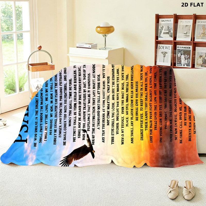 PSALM 91 Eagle Printed Throw Blanket, Single - sided Printing, Multiple Specifications Available, Serene Religious Design, Ideal for Napping/Decor, Soft Comfortable Material, Spiritual Uplifting Theme