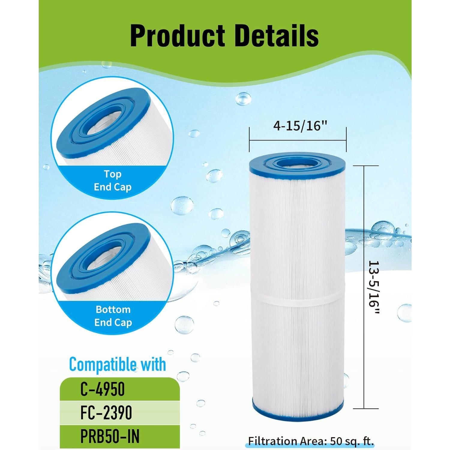Filter   for Unicel C-4950, Pleatco PRB50-IN, Filbur FC-2390, Jacuzzi J210/J220/J235/J245/J275, 413-212-02, 373045 Hot Tub Filters (2 Pack)