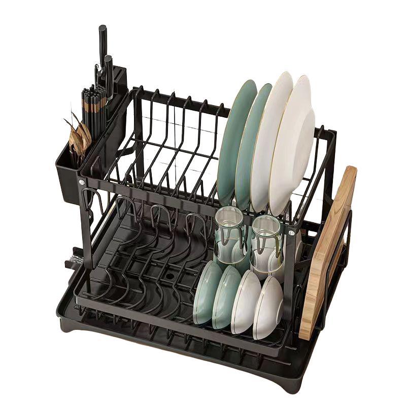 Thick Two-Layer Kitchen Drying Rack with Bottom Tray, Large Capacity Cutlery Drying Rack, Multi-Functional Storage Organizer for Kitchen