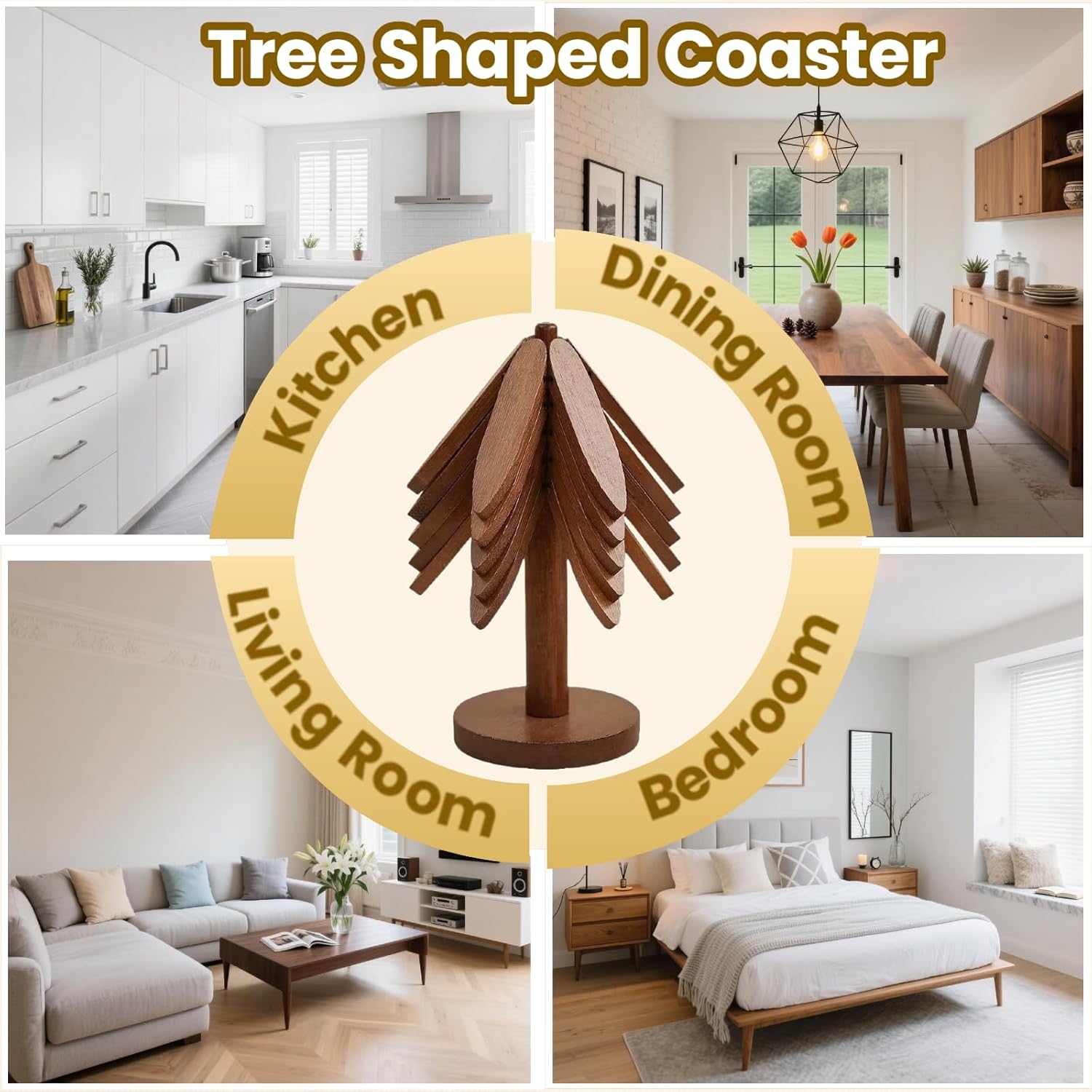 1 set of wooden insulating mats, wooden tree-shaped insulating mats, tree-shaped coaster sets, foldable wooden placemats, 5-piece sets (5 insulating mats+1 bracket), Wooden Coasters, suitable for hot pots/bowls/teapots, kitchen decoration, kitchen gadgets